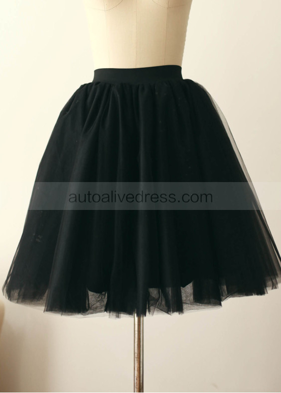 Pure Black Satin Tulle Short Skirt